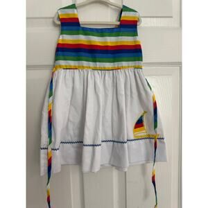 Vintage Polly Flinders Sleeveless Multicolored Stripe Sailboat Dress Size 4